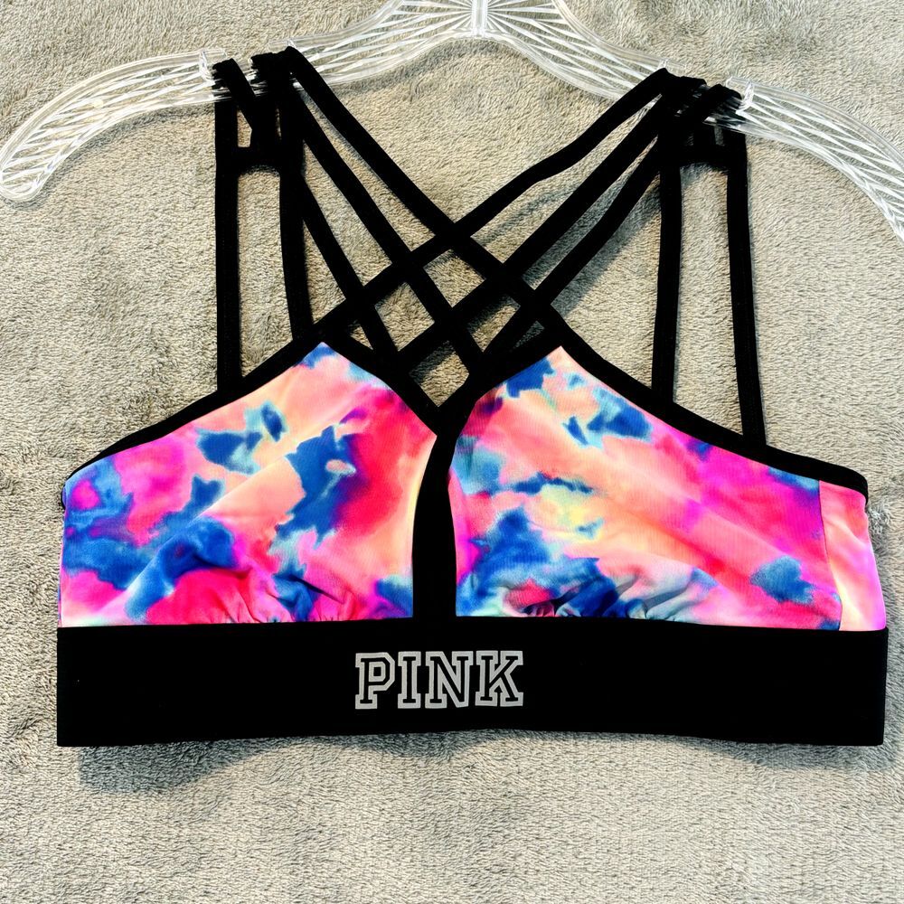 Victoria's Secret PINK Ultimate Lightly Lined Bra S Tie Dye Strappy Comfort